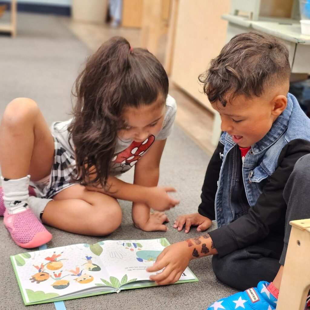 children working together in a montessori classroom