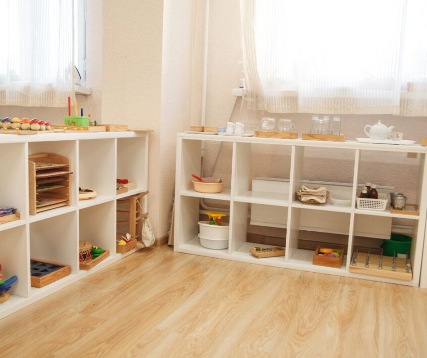 shelves with Montessori works